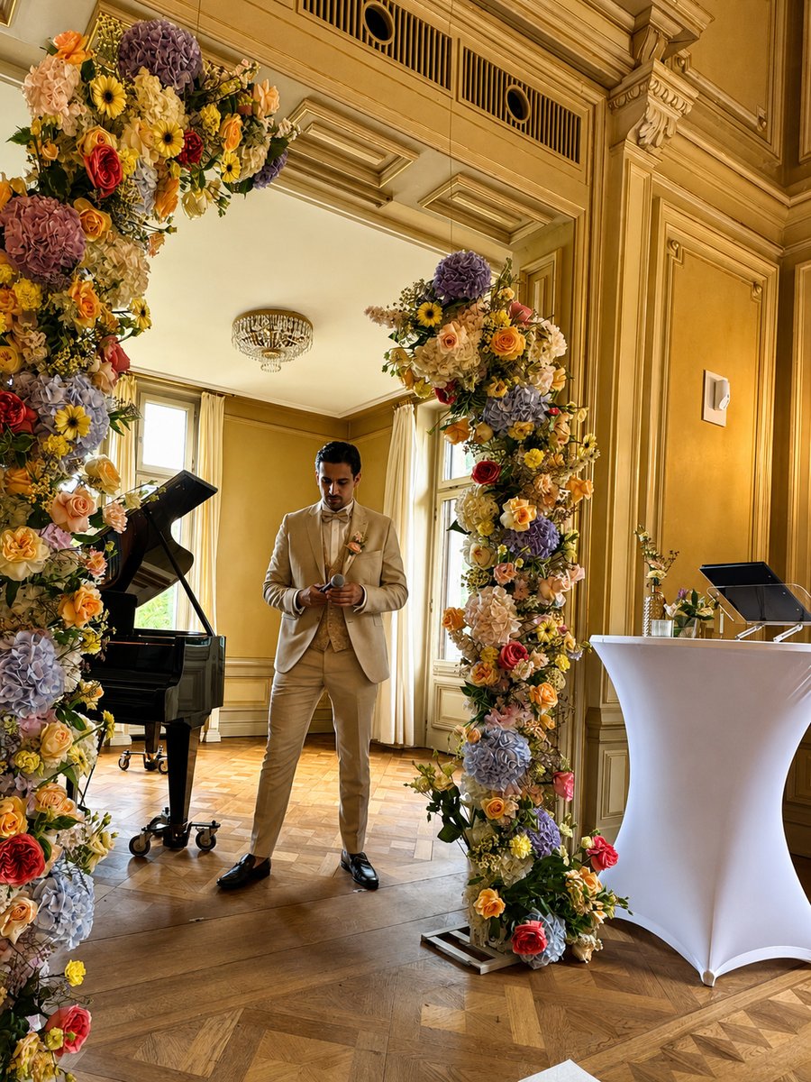 Trauungsbogen mit Blumenschmuck